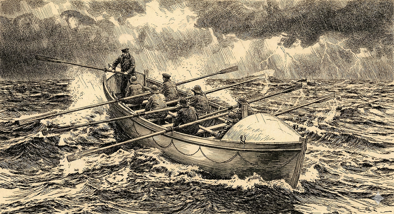 Alexander rowing in storm showing rowing positions